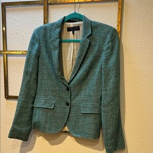 Rag and Bone Textured Teal Women's Tweed Blazer - Two-Button Tailored Jacket